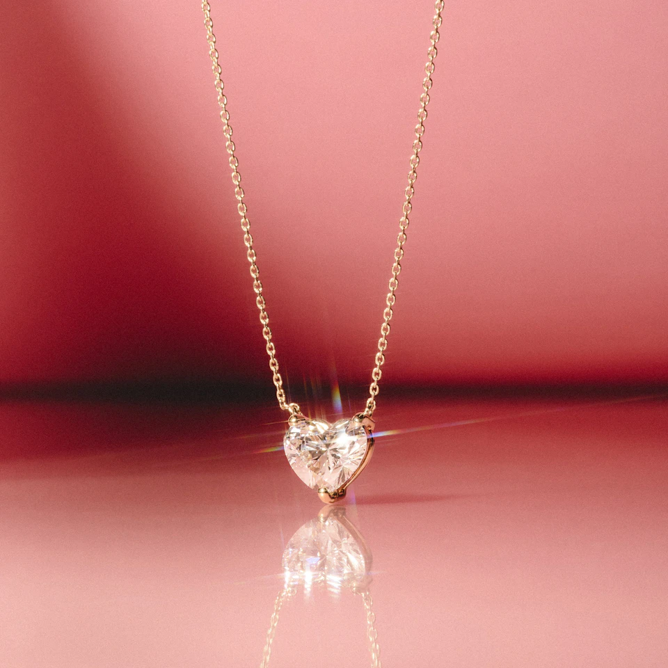 Wanderlust Floating Heart Cut Lab Diamond Solitaire Necklace 2.00ct H/SI in 9K Gold