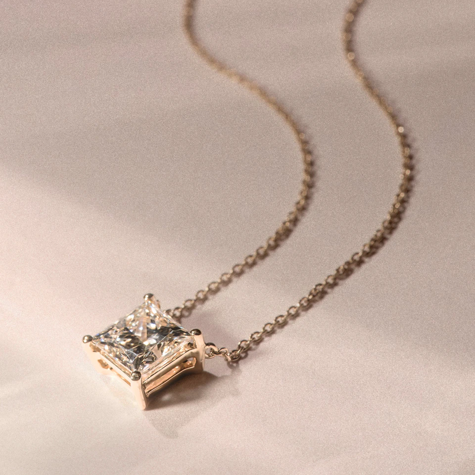 Wanderlust Floating Princess Cut Lab Diamond Solitaire Necklace 2.00ct H/SI in 9K Gold