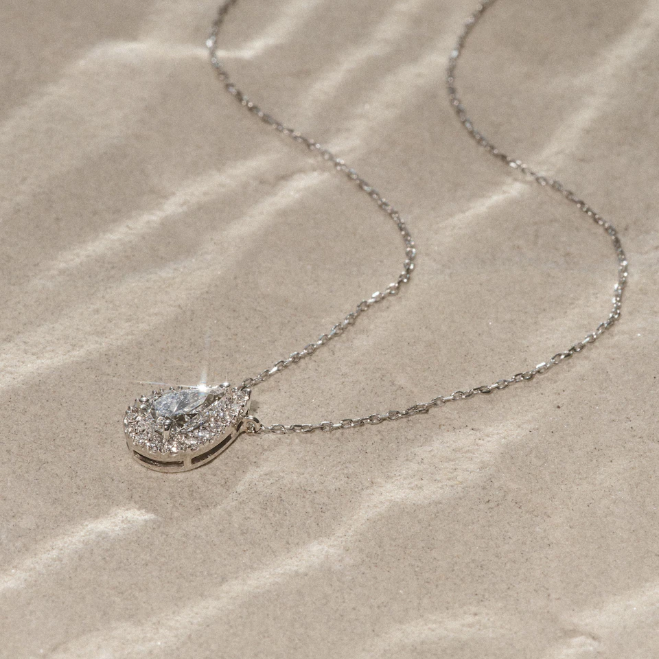 Lumia Pear Cut Lab Diamond Halo Pendant 0.65ct F/VS in 9K White Gold