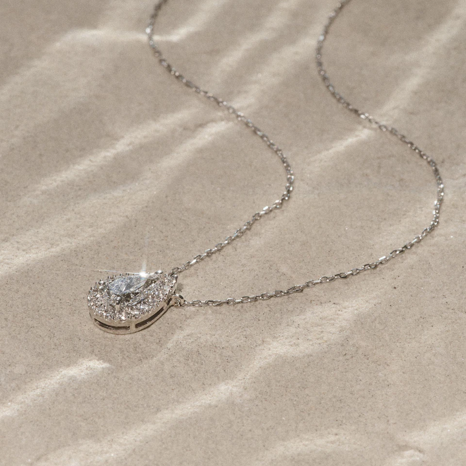Lumia Pear Cut Lab Diamond Halo Pendant 1.20ct F/VS in 9K White Gold