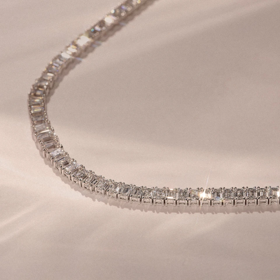 LUXE 27.00ct Lab Diamond Necklace with IGI Certified Emerald-Cut Diamonds in 18K White Gold