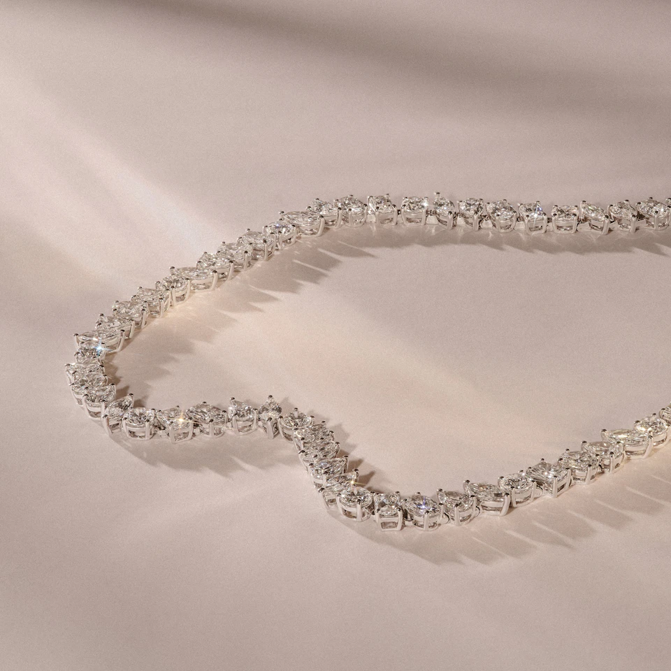 LUXE 22.00ct Lab Diamond Necklace with IGI Certified Mixed-Cut Diamonds in 18K White Gold