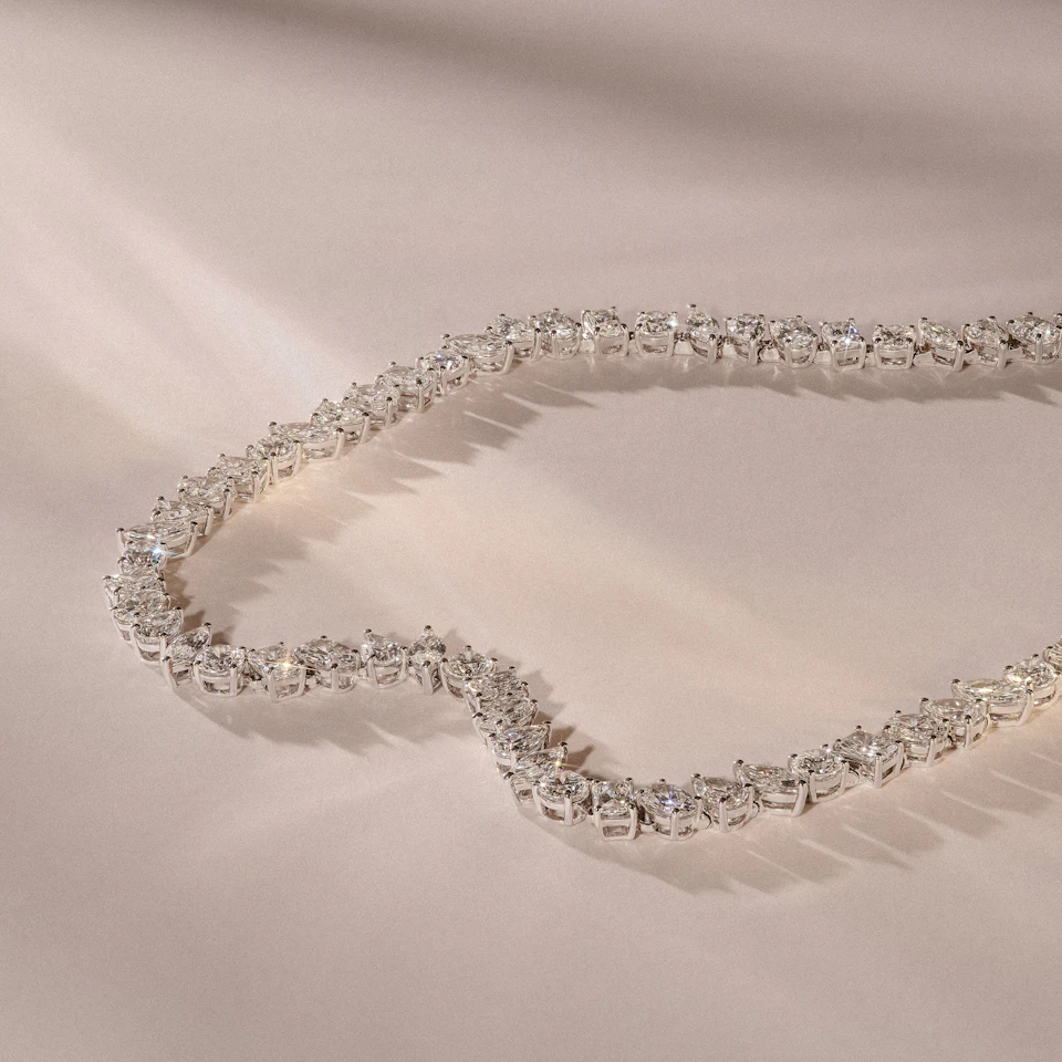 LUXE 27.00ct Lab Diamond Necklace with IGI Certified Mixed-Cut Diamonds in 18K White Gold