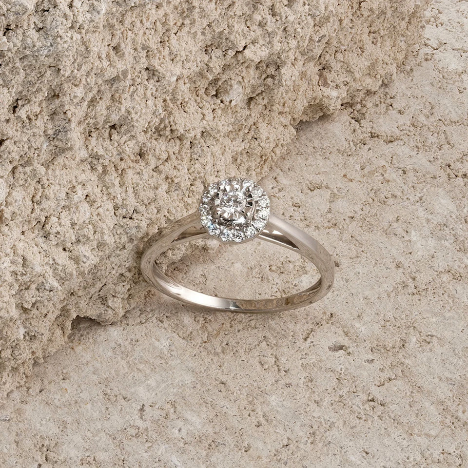 Masami Diamond Engagement Ring 0.20ct Pave Set Halo in 9K White Gold