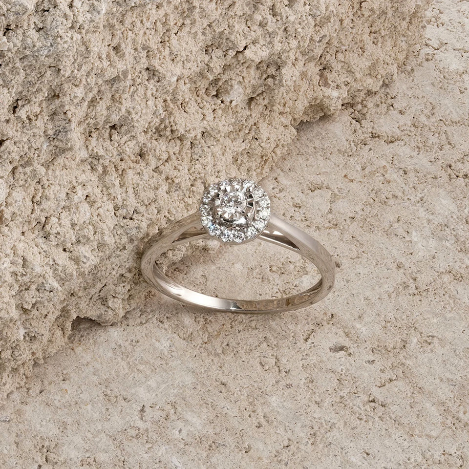 Masami Lab Diamond Engagement Ring 0.20ct Pave Set Halo in 925 Sterling Silver