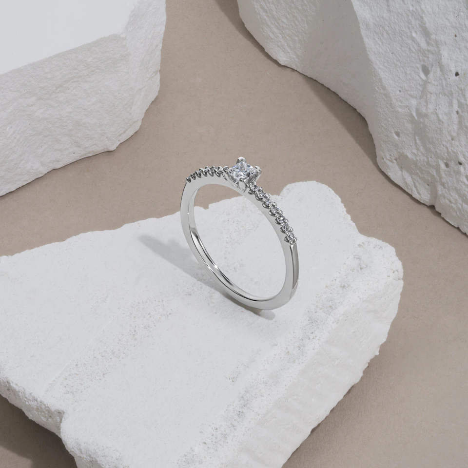 Princess Cut Lab Diamond Engagement Ring 0.25ct H/Si in 9K White Gold