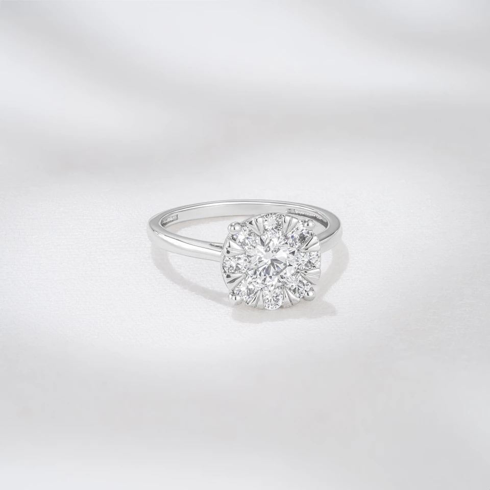 1 Carat Lab Diamond Cluster Solitaire Ring H/Si in 9K White Gold
