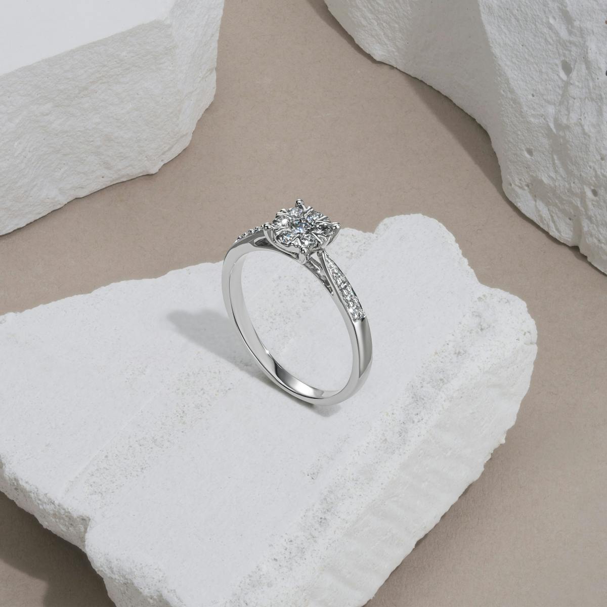 Lab Diamond Engagement Ring With Shoulders 0.25ct H/Si - 9K White Gold