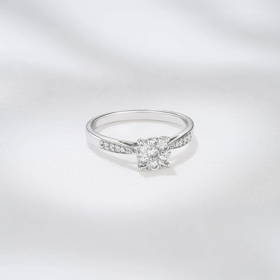Lab Diamond Engagement Ring With Shoulders 0.25ct H/Si - 9K White Gold