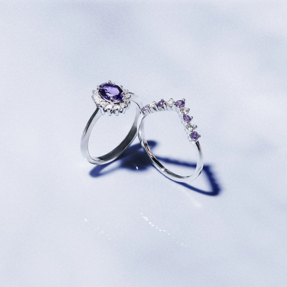 Amethyst 0.70ct And Diamond 925 Sterling Silver Ring