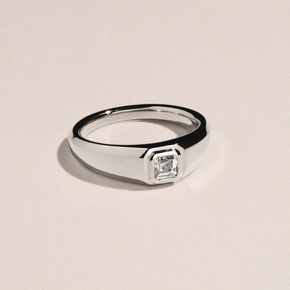 Axis Men's 0.50ct Asscher Cut Lab Diamond Signet Ring in Sterling Silver