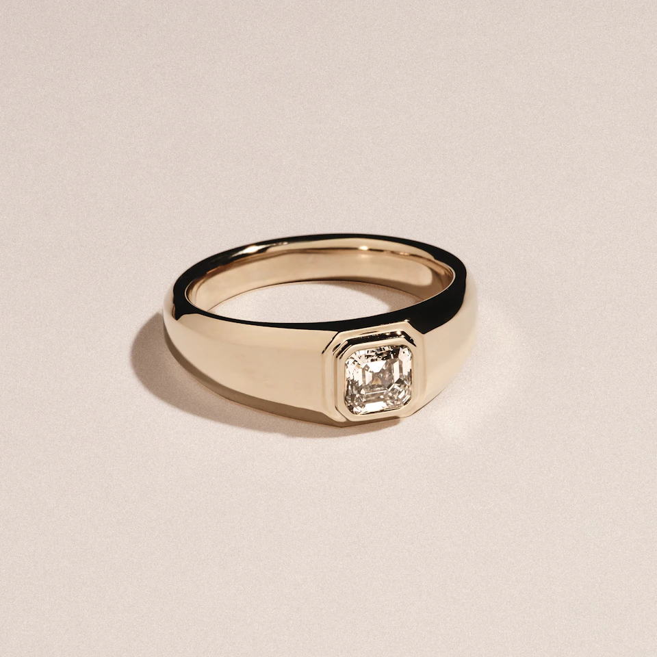 Axis Men'st Lab Diamond Signet Ring 1.00c Asscher Cut Set in 9k Gold
