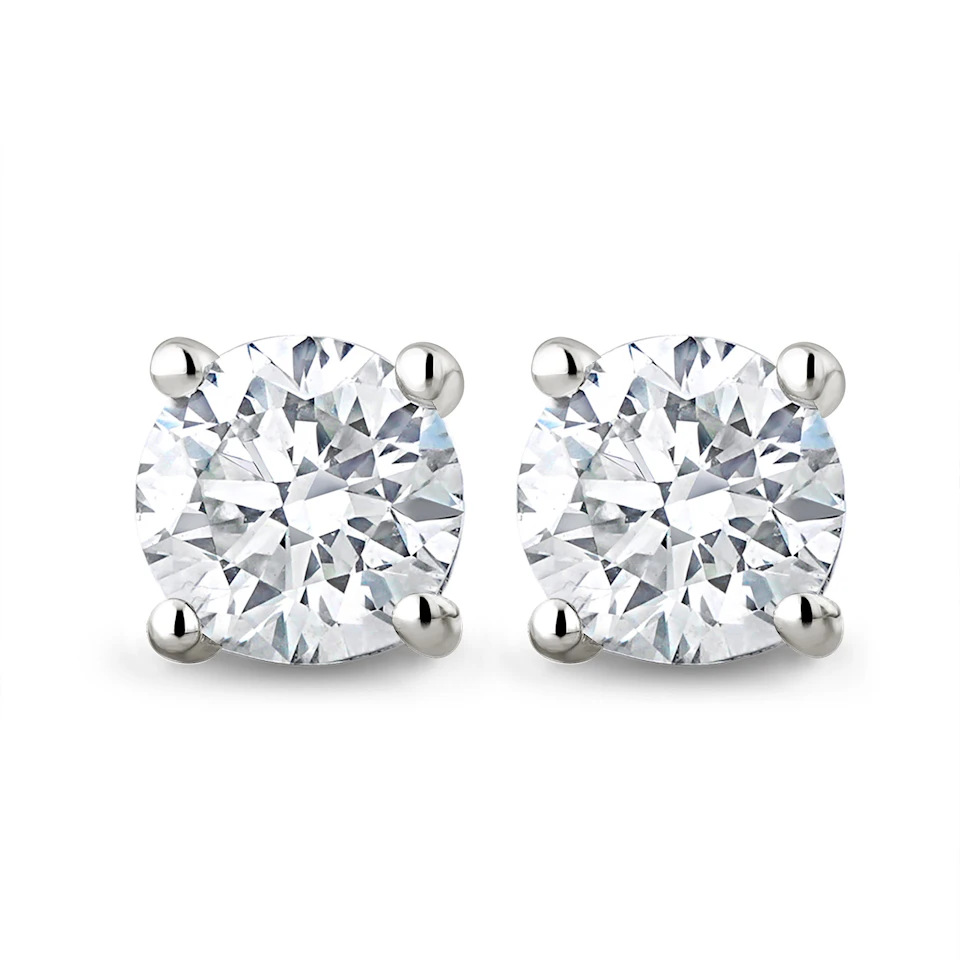 Lab Diamond Studs Earrings 1.00ct F/VS Quality in 9K White Gold - 5.2mm F/VS