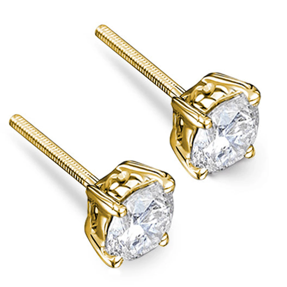 18K Gold Lab Diamond Studs Earrings 1.50CT F/VS1 Quality - 6mm
