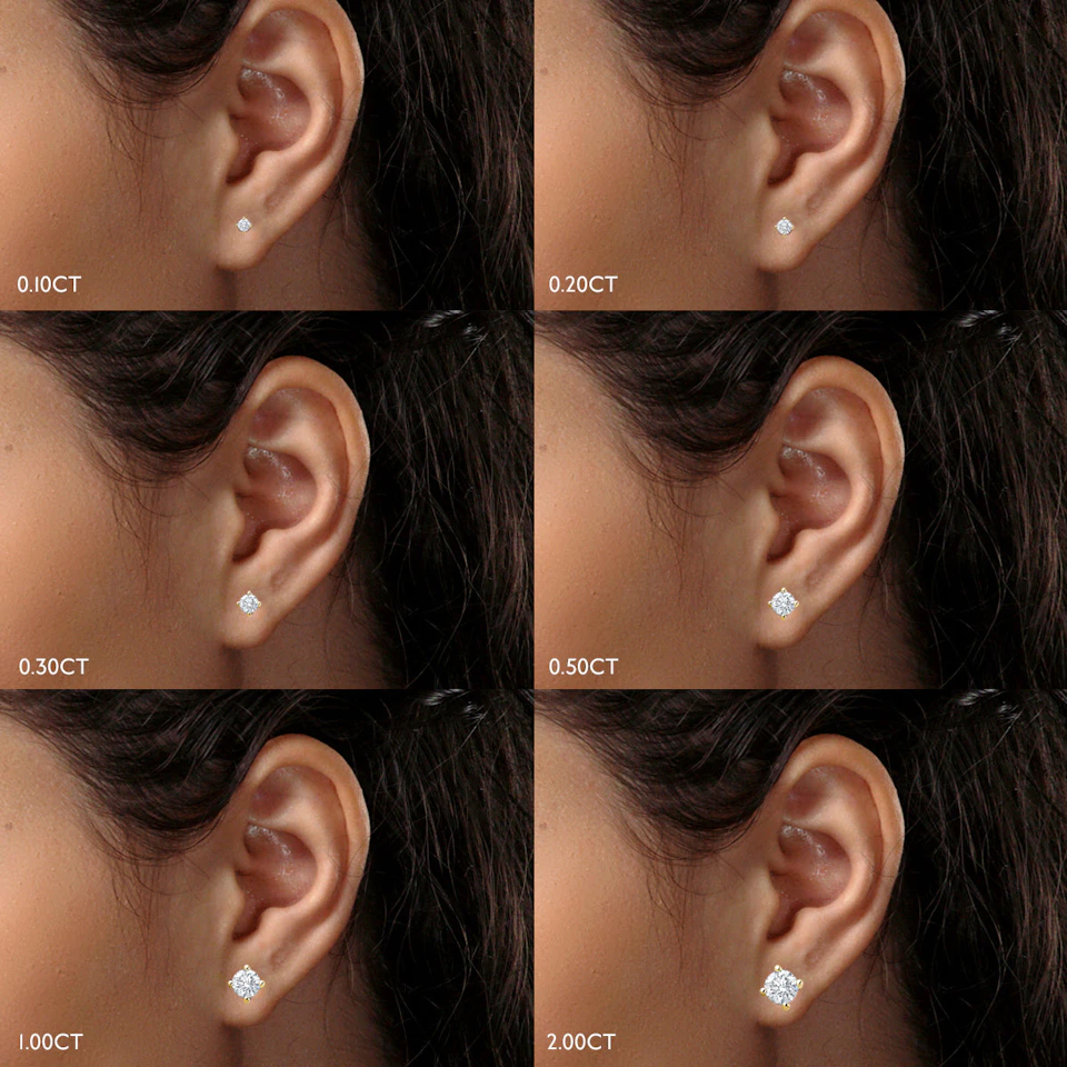 18K Gold Lab Diamond Studs Earrings 1.50CT F/VS1 Quality - 6mm