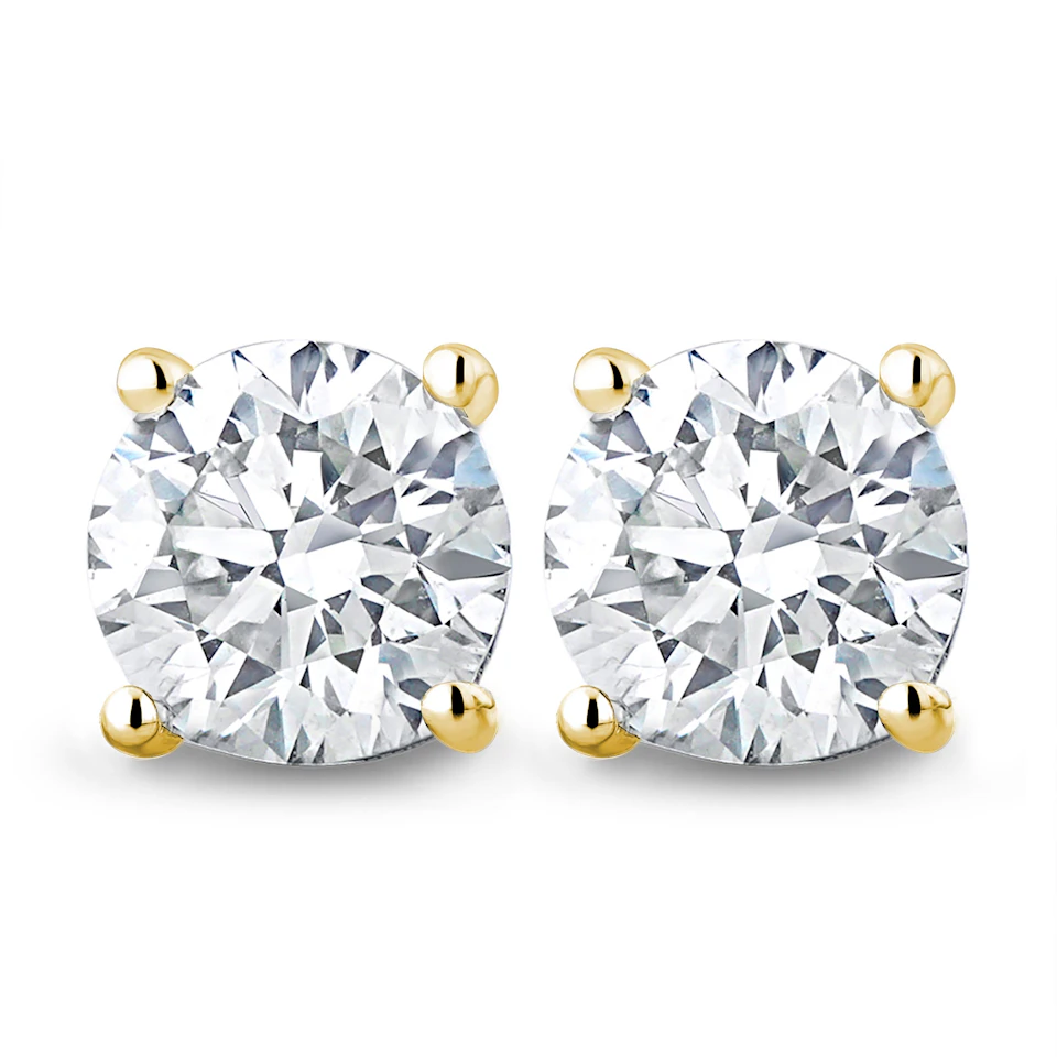 18K Gold Lab Diamond Studs Earrings 2.00CT F/VS1 Quality - 6.6mm