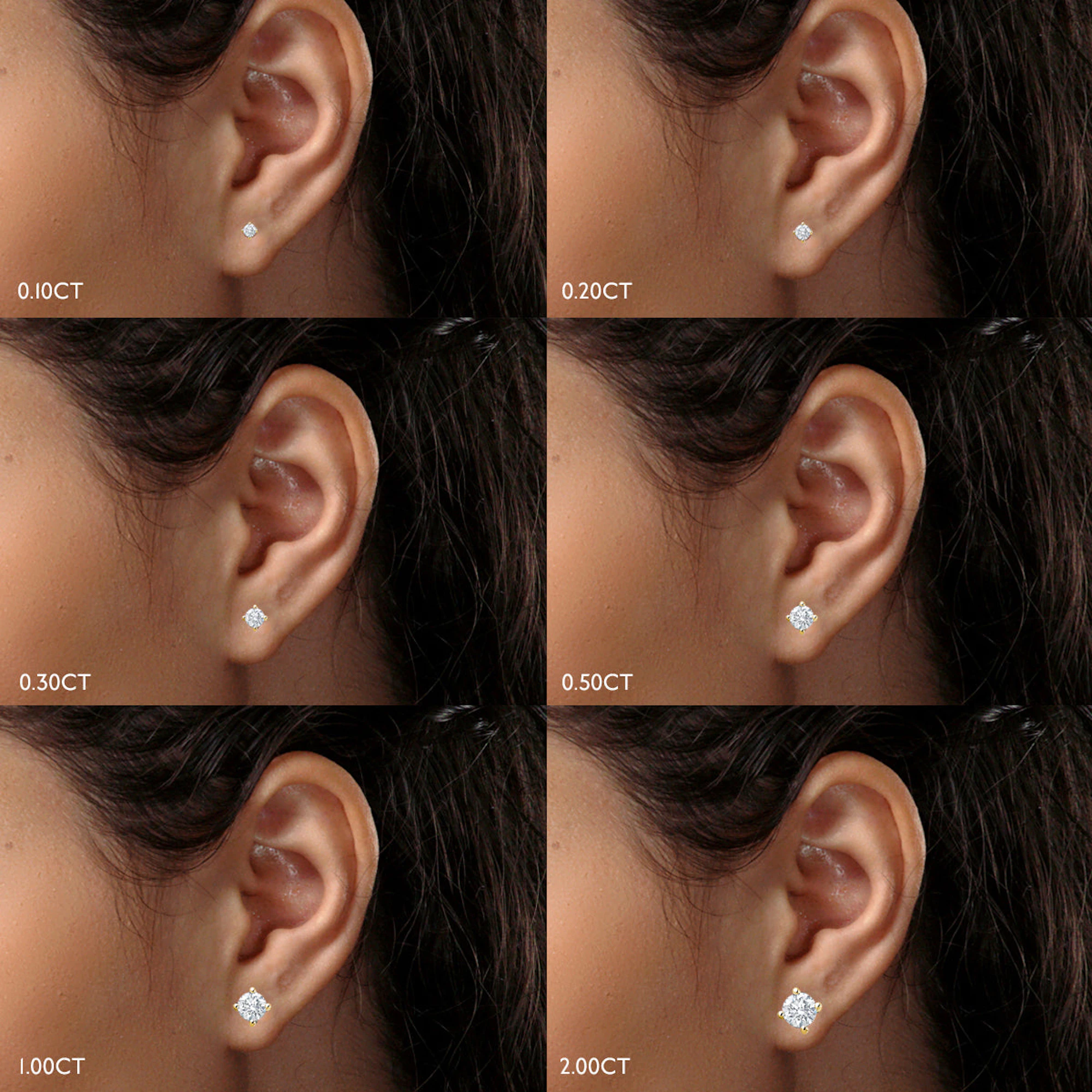 18K Gold Lab Diamond Stud Earrings 2.00CT F/VS1 Quality - 6.6mm