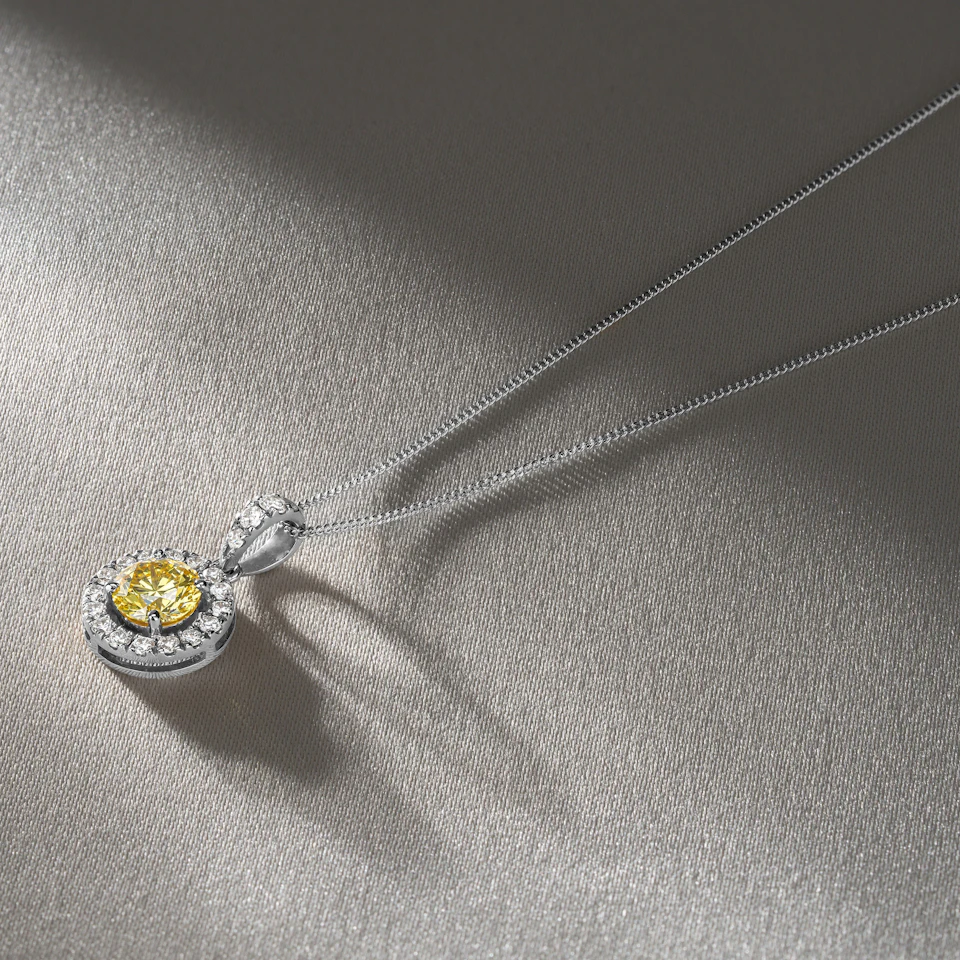Ella Yellow Lab Diamond 1.38ct Pendant Necklace in 18K White Gold - Elara Collection