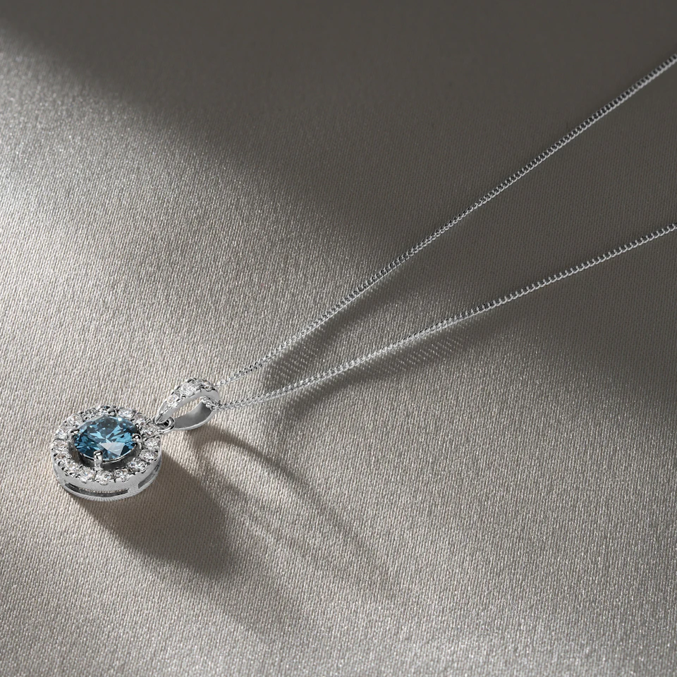 Ella Blue Lab Diamond 1.38ct Pendant Necklace in 18K White Gold - Elara Collection
