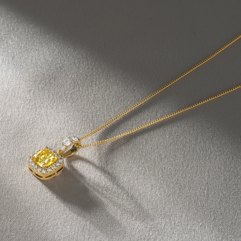 Beatrice Yellow Lab Diamond Cushion Cut Necklace 1.38ct in 18K Gold - Elara Collection