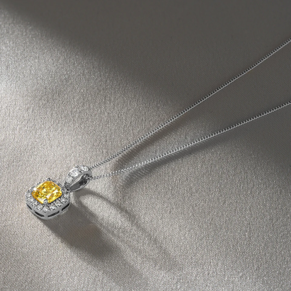 Beatrice Yellow Lab Diamond Cushion Cut Necklace 1.38ct in 18K White Gold - Elara Collection