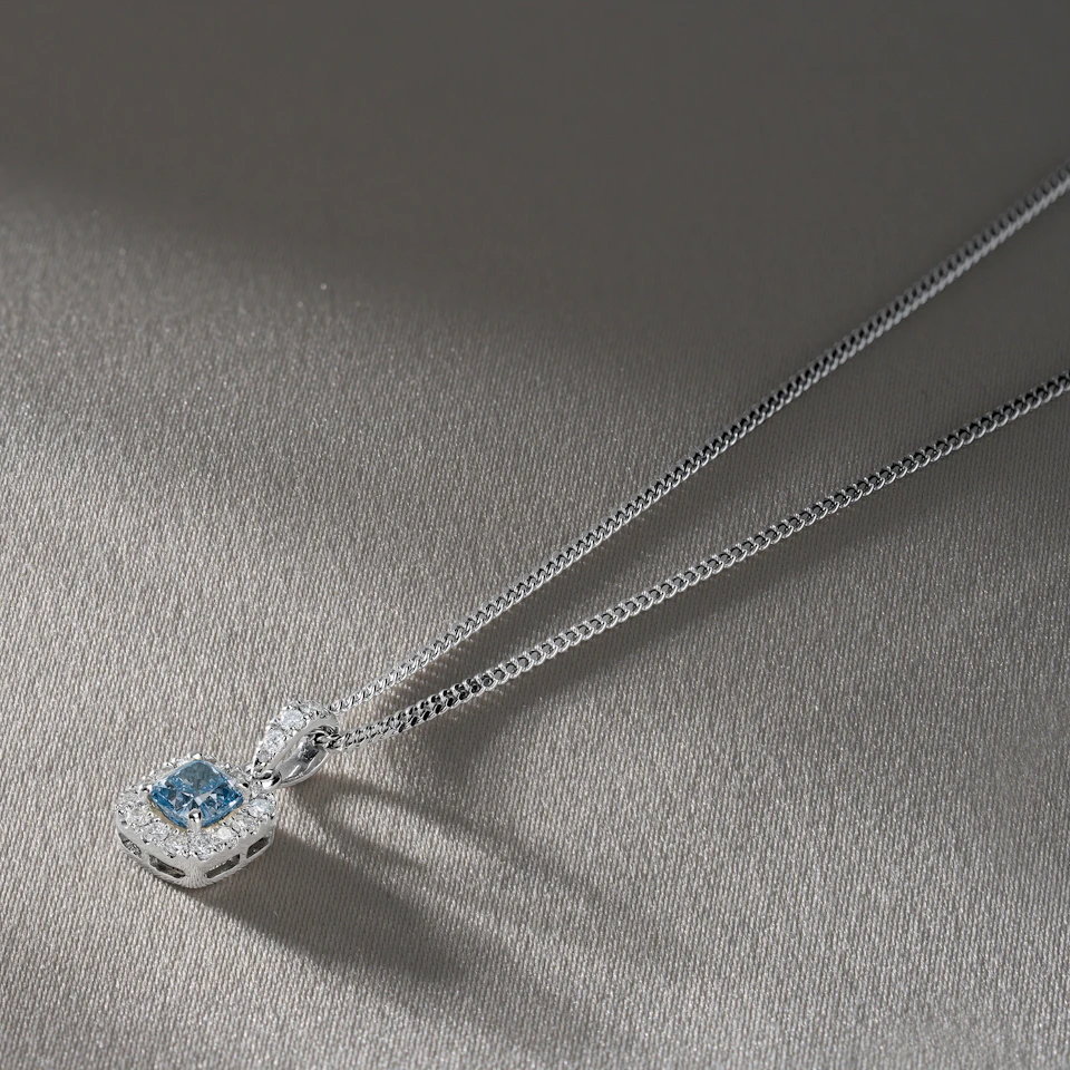 Beatrice Blue Lab Diamond Cushion Cut Necklace 0.70ct in 18K White Gold - Elara Collection