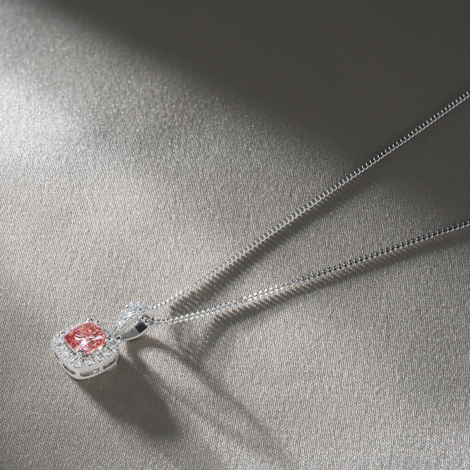 Beatrice Pink Lab Diamond Cushion Cut Necklace 1.38ct in 18K White Gold - Elara Collection