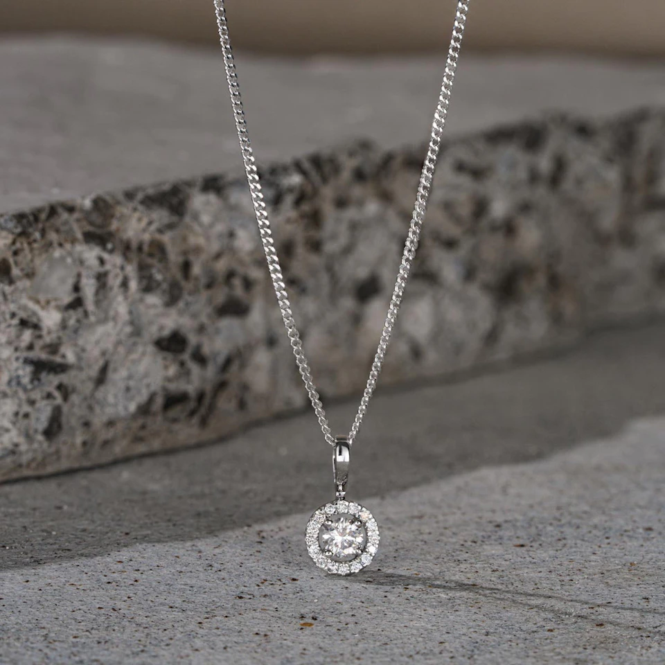 Ella 0.30ct Halo Lab Diamond and 9K White Gold Pendant