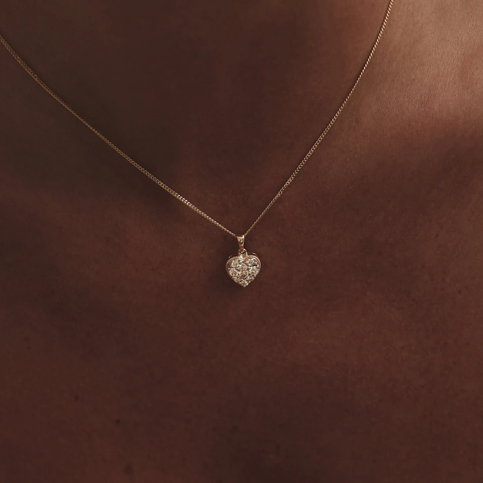 Lab Diamond Pave Heart Pendant Necklace 0.50ct H/Si in 9K Gold