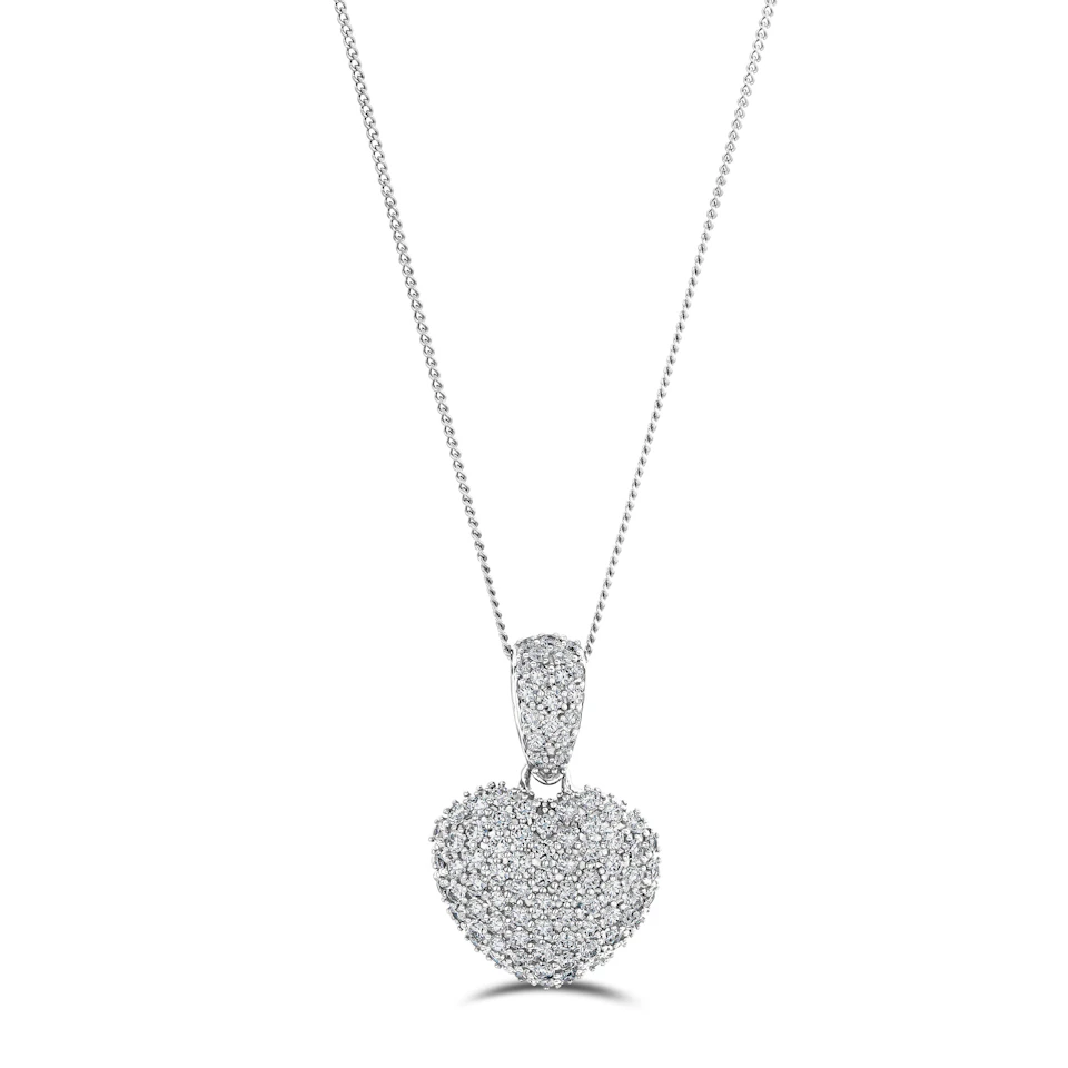 1.00ct Lab Diamond Heart Pendant Necklace H/SI Quality in 9K White Gold