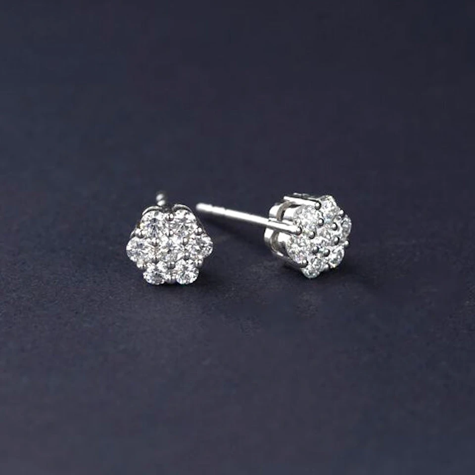 Lab Diamond Cluster Earrings 0.50ct H/SI Quality set in 9K White Gold
