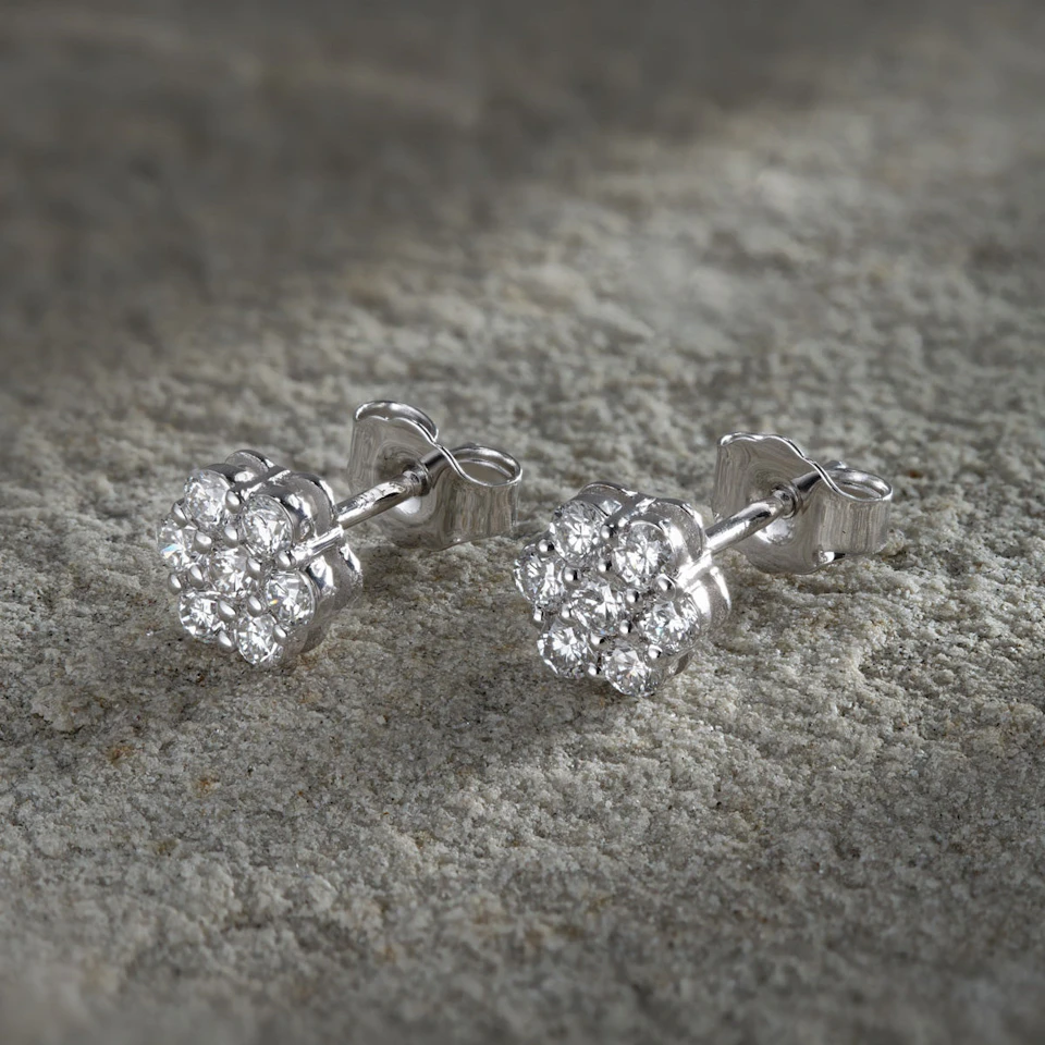 Lab Diamond Cluster Earrings 0.50ct H/SI Quality set in 9K White Gold