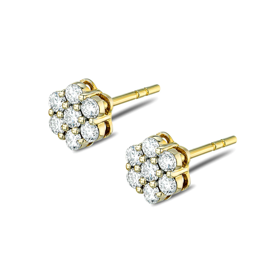 0.50ct Lab Diamond Cluster Earrings in 9K Yellow gold and H/SI Quality