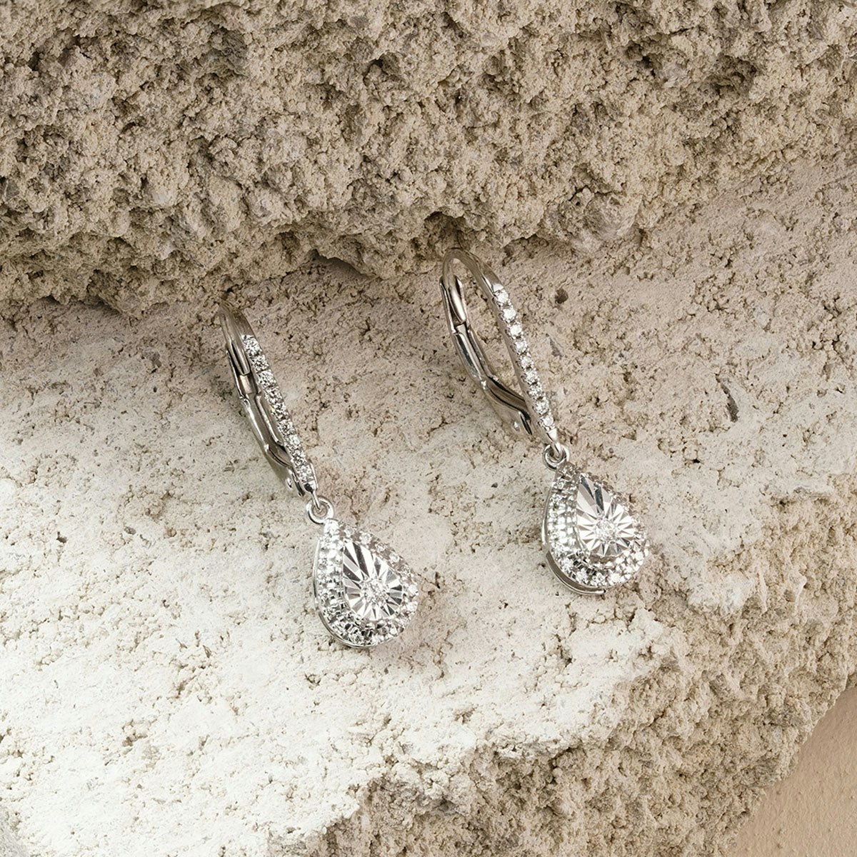 Masami Diamond Pear Halo Earrings 0.20ct Pave Set in 9K White Gold