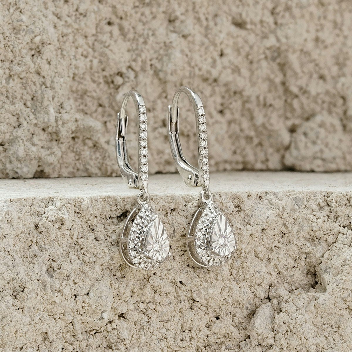 Masami Diamond Pear Halo Earrings 0.20ct Pave Set in 9K White Gold