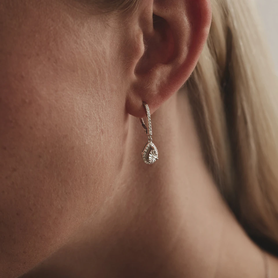 Masami Diamond Pear Halo Earrings 0.20ct Pave Set in 9K White Gold
