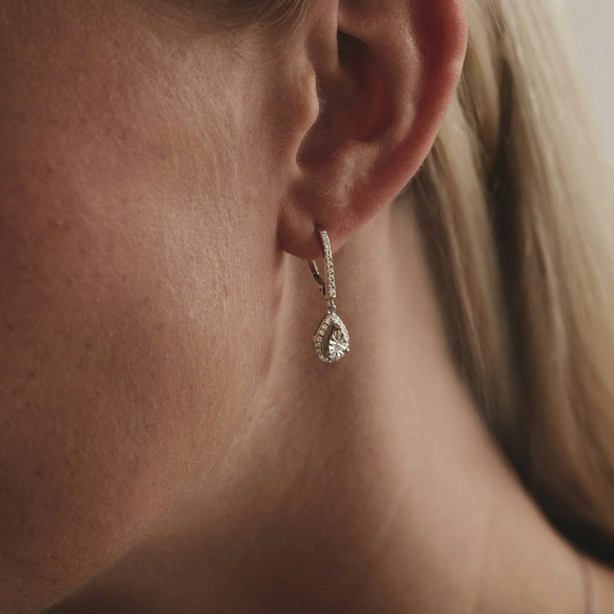 Masami Diamond Pear Halo Earrings 0.20ct Pave Set in 9K White Gold