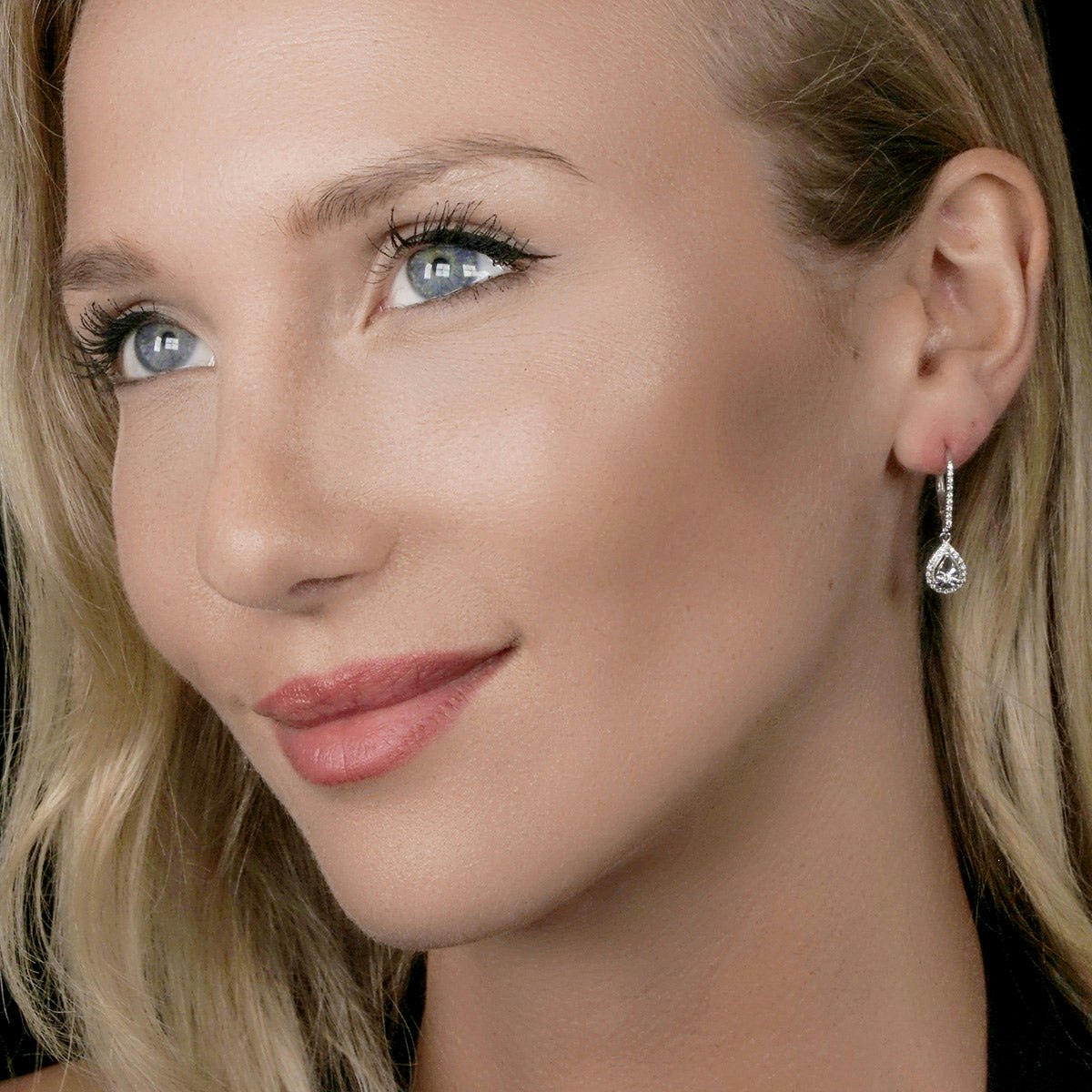 Masami Diamond Pear Halo Earrings 0.20ct Pave Set in 9K White Gold