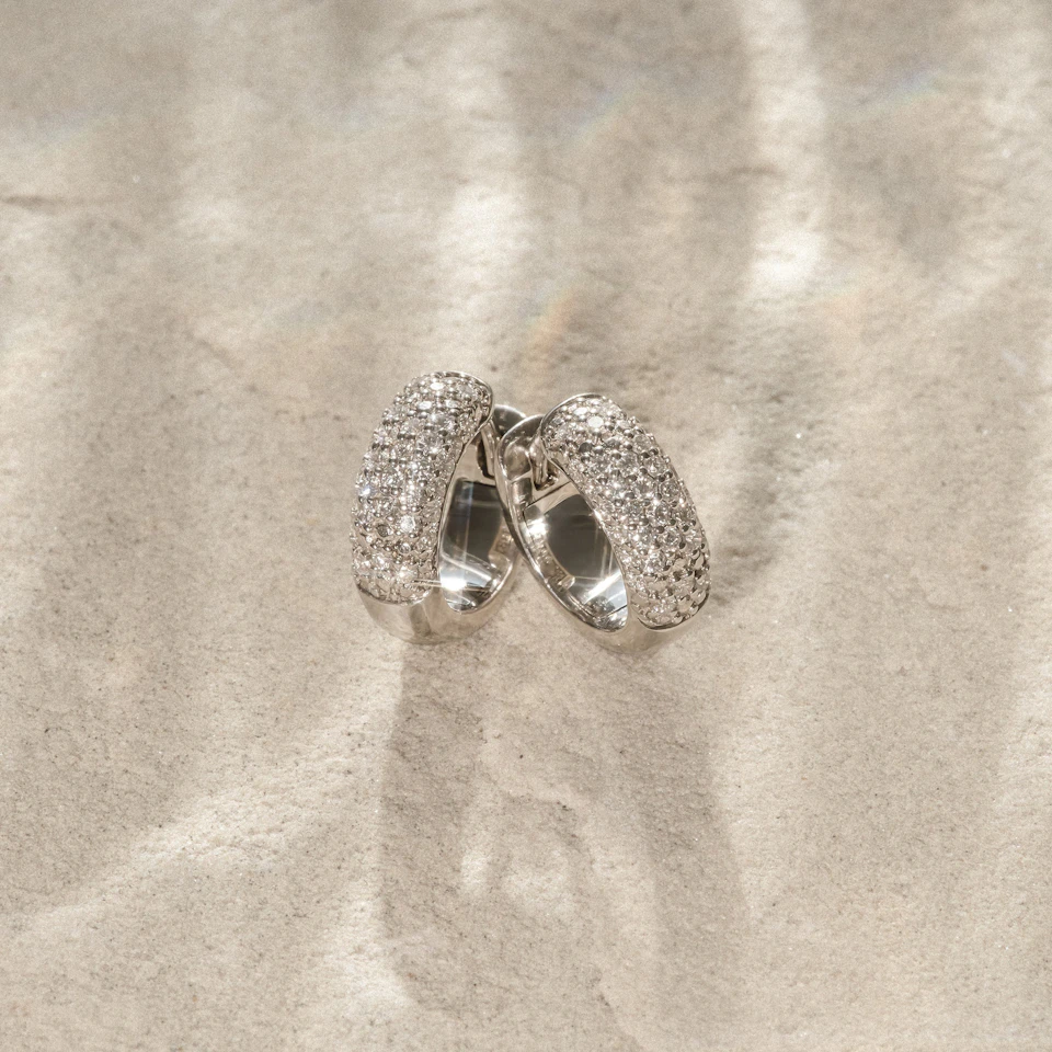 Micro Pave Huggies Lab Diamond Earrings 0.55ct in 925 Silver
