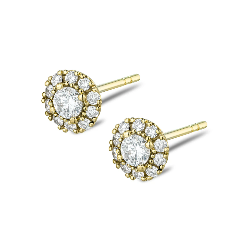 0.50ct Halo Lab Diamond Earrings Set in 9K Yellow Gold and H/SI Quality