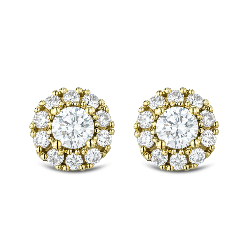 0.50ct Halo Lab Diamond Earrings Set in 9K Yellow Gold and H/SI Quality