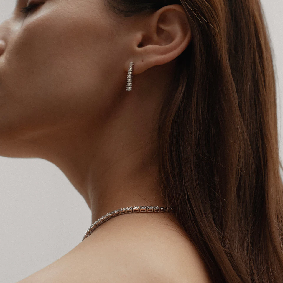 1ct Lab Diamond Life Journey Drop Earrings Set in 9K White Gold