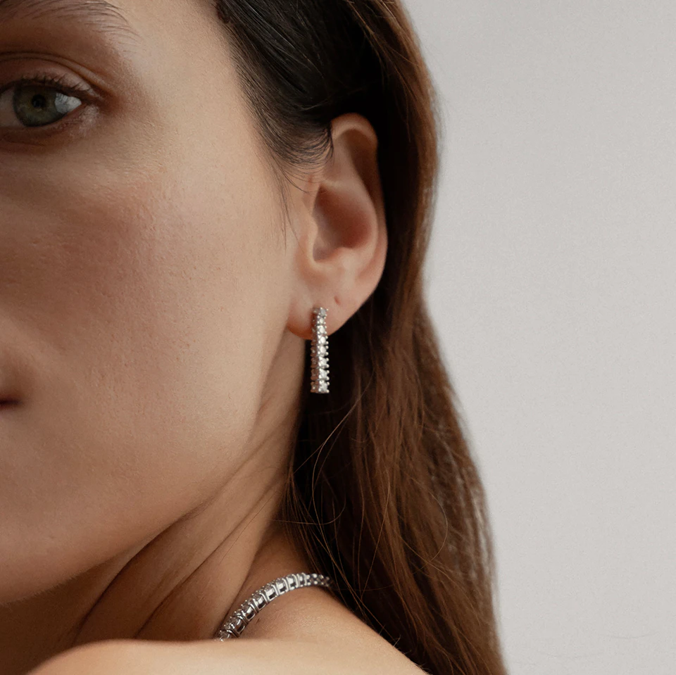 1ct Lab Diamond Life Journey Drop Earrings Set in 9K White Gold
