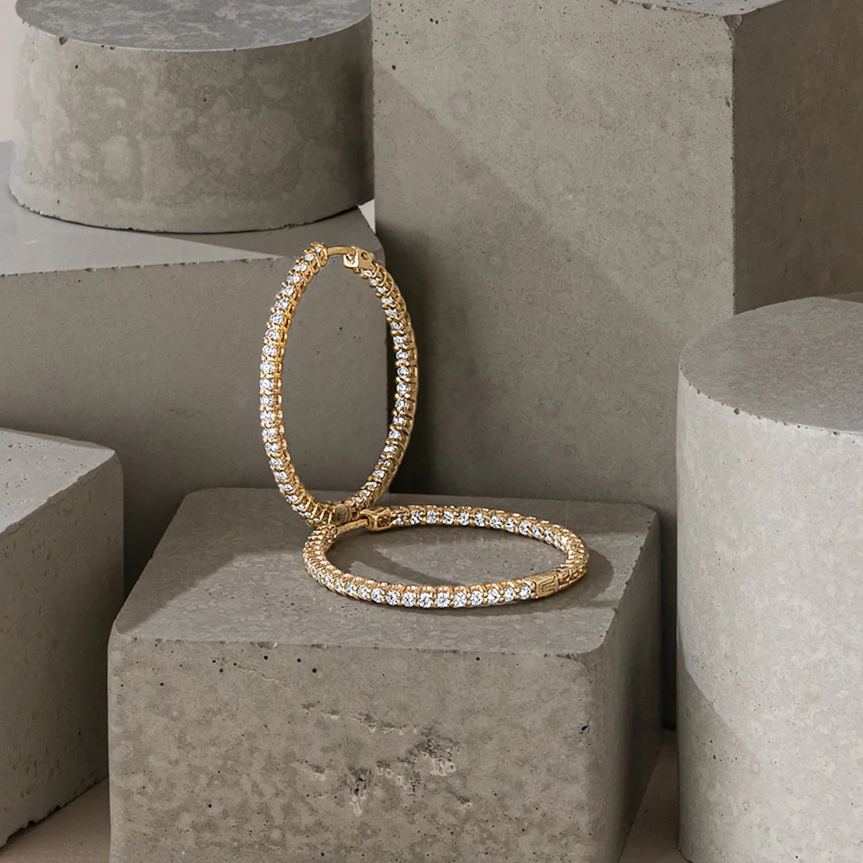 1.00ct Lab Diamond Hoop Earrings in 9K Yellow Gold G/VS