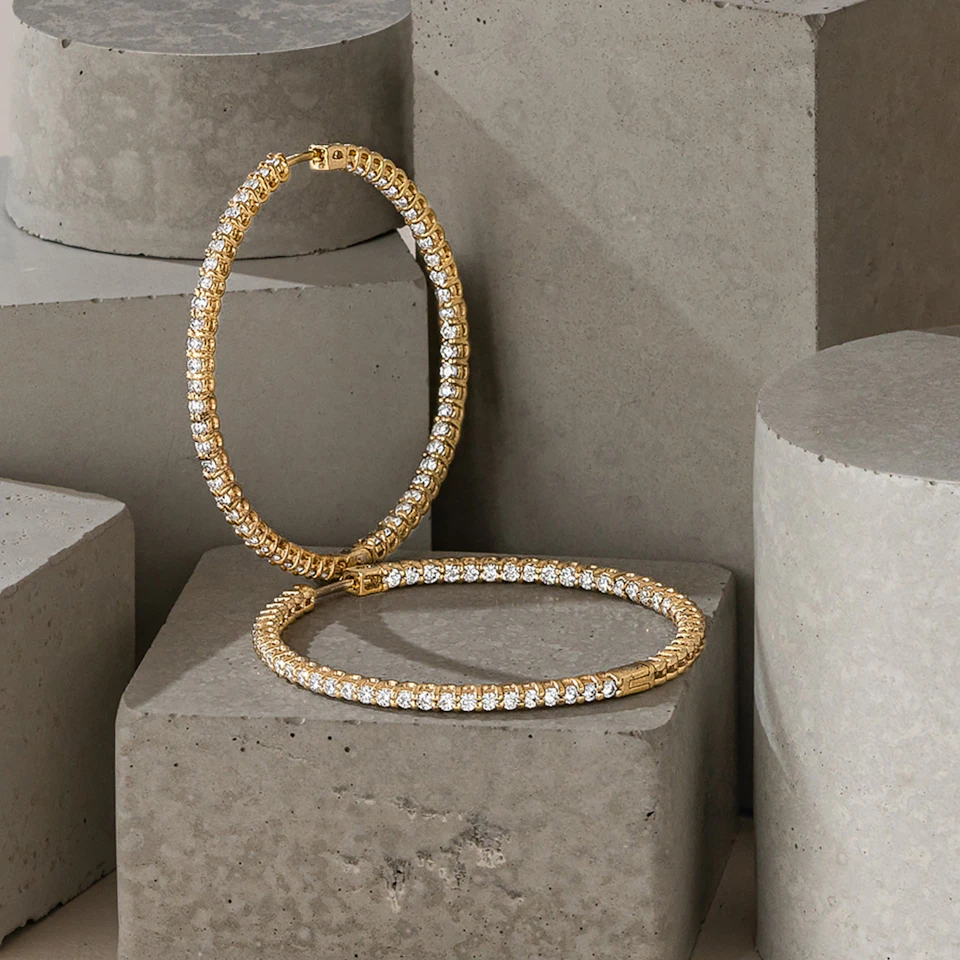 2.00ct Lab Diamond Hoop Earrings in 9K Yellow Gold F/VS