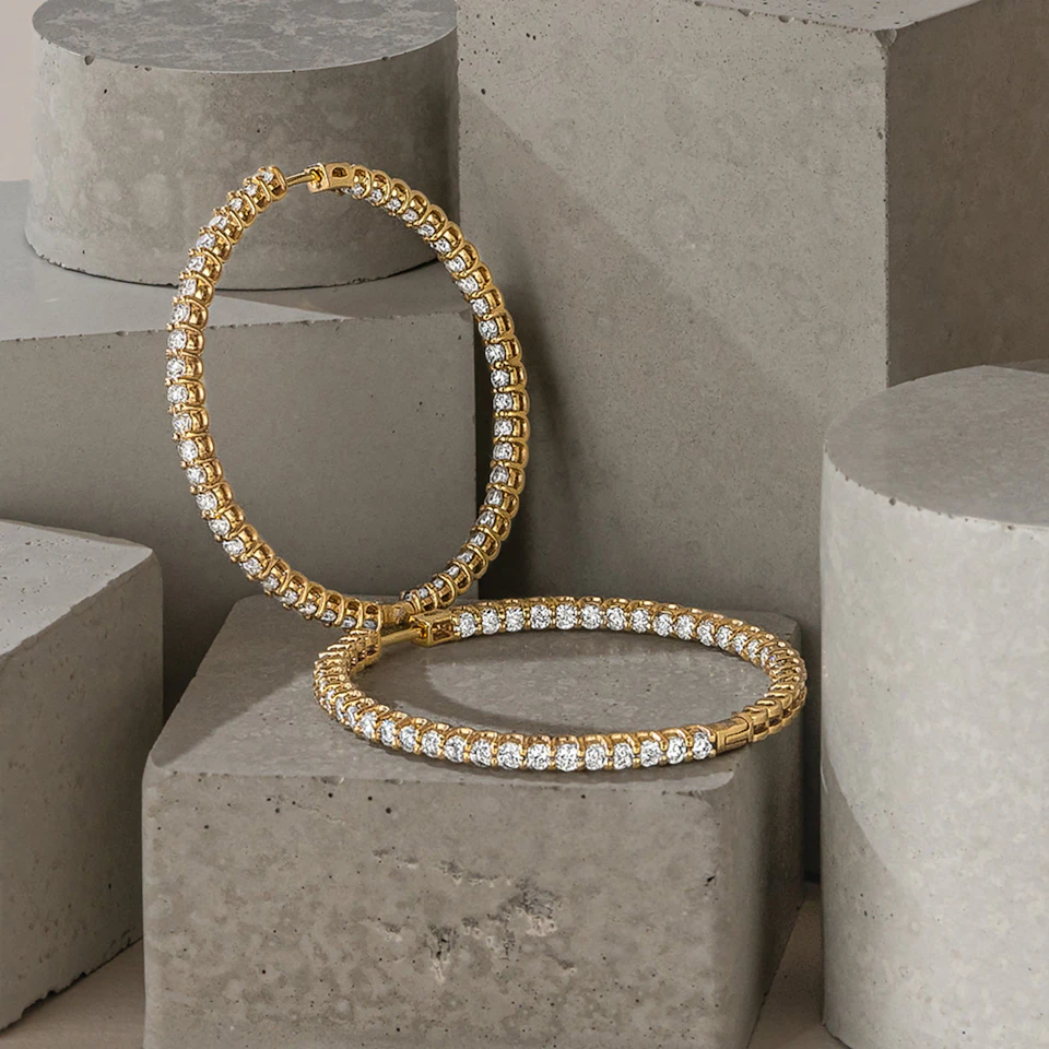 4.00ct Lab Diamond Hoop Earrings in 9K Yellow Gold G/VS