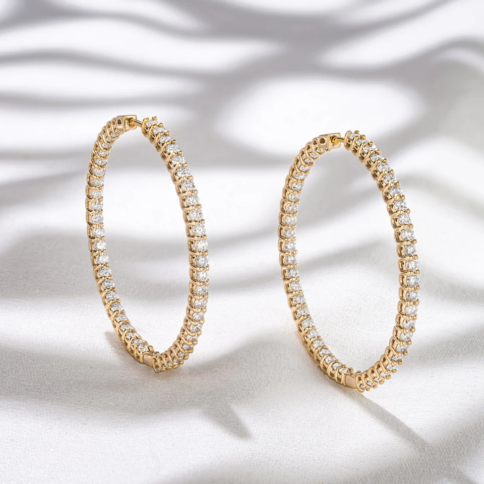 4.00ct Lab Diamond Hoop Earrings in 9K Yellow Gold G/VS