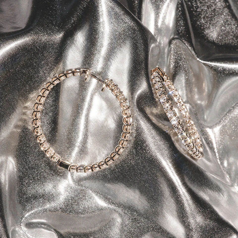 7.00ct Lab Diamond Hoop Earrings in 9K Yellow Gold G/VS