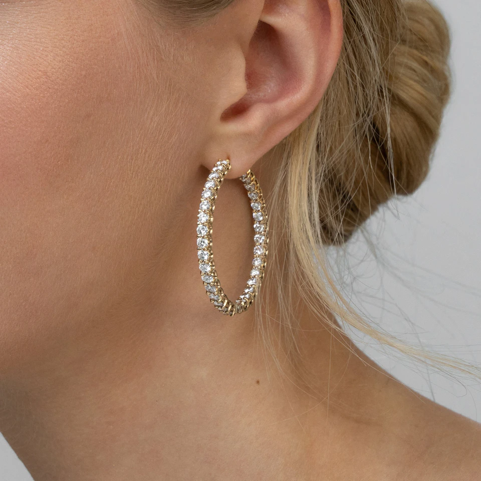 7.00ct Lab Diamond Hoop Earrings in 9K Yellow Gold G/VS
