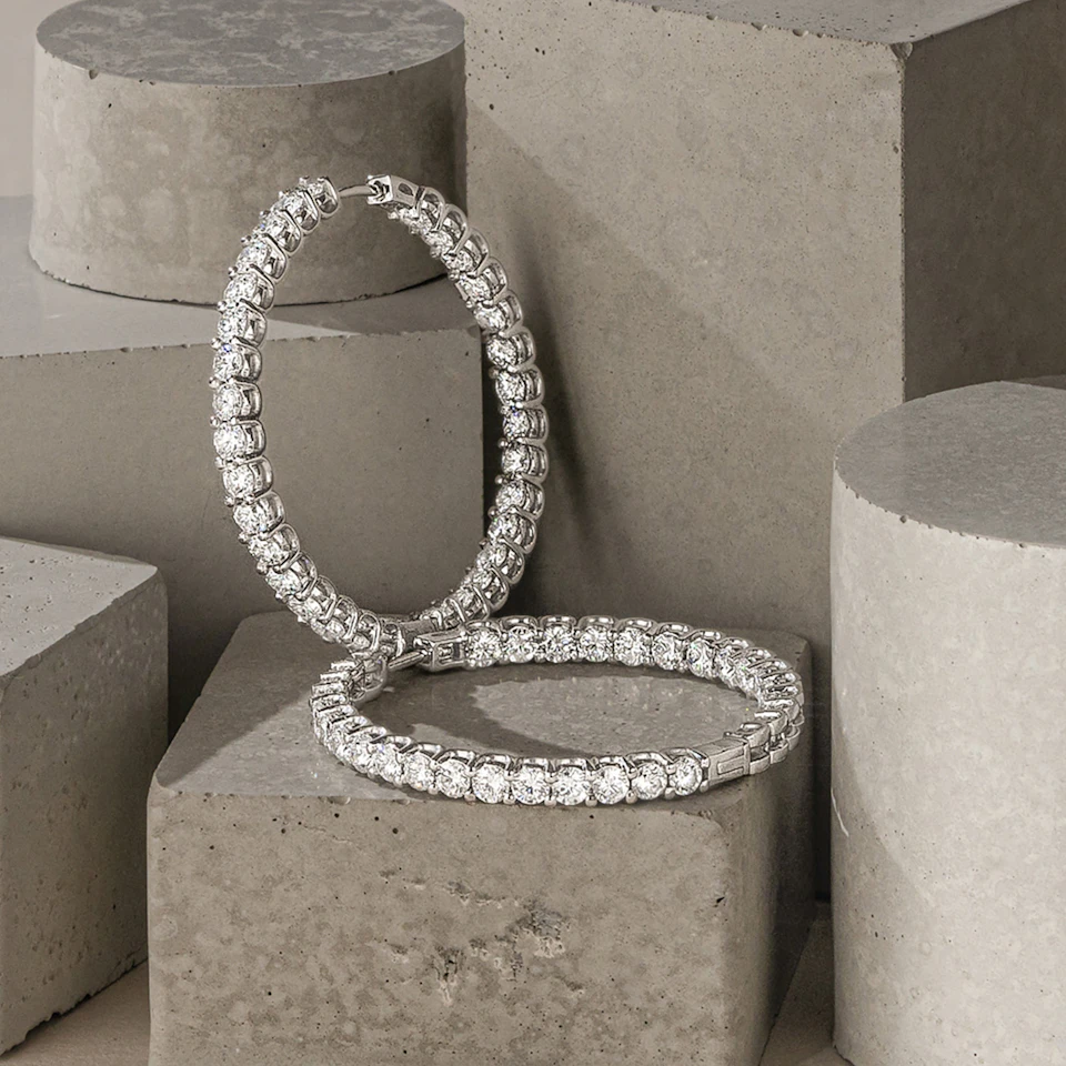 7.00ct Lab Diamond Hoop Earrings in 9K White Gold G/VS
